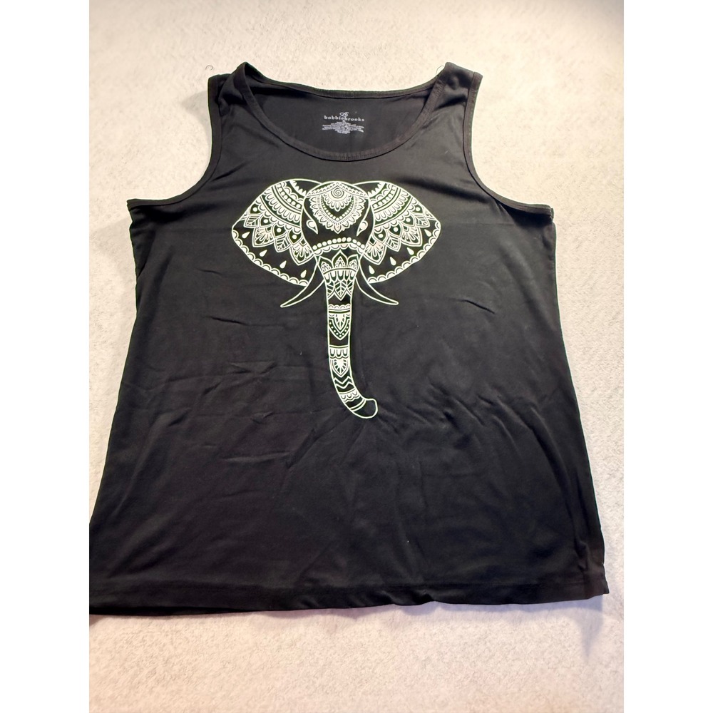 Bobbie Brooks Black Elephant Mandala Graphic Tank Top XL Sleeveless Scoop Neck